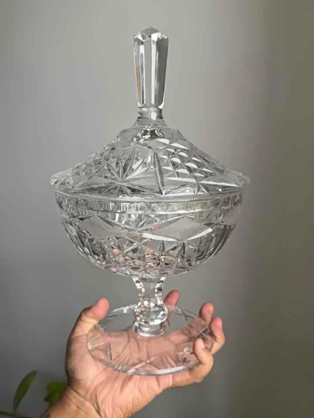 Cut Crystal Covered Compote Bowl - Clear